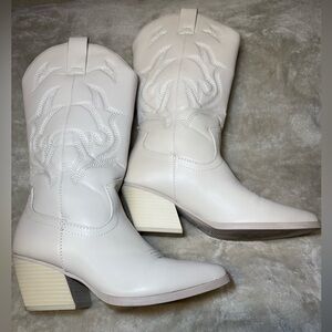 SOLD Soda Off White Heeled Western Boots